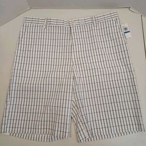 Izod Chino Mens 36 Plaid Shorts Black Green White